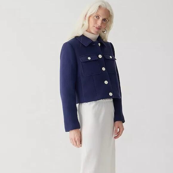 J. CREW Lady Jacket in Italian Stadium Cloth Wool Blend Navy Blue Sz 24 PLUS - Picture 2 of 10